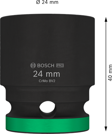 Vaso de impacto Bosch PRO 1/2" 24 mm con anillo verde.